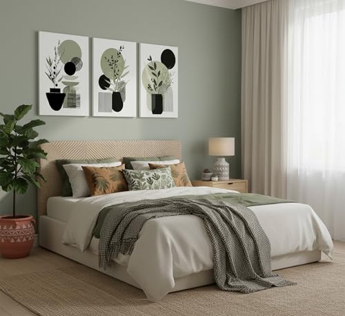 MDHFJEAW 3 Pcs Sage Green Boho Floral Canvas Wall Art 16x24 In - color: Canvas, size: 24''L x 16''W