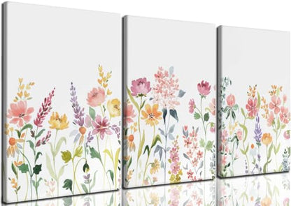 Watercolor Wildflower Canvas Wall Art, 3 Piece Gallery Wrapped Set, 12x16 - color: Plant flowers-1, size: 12x16 inch