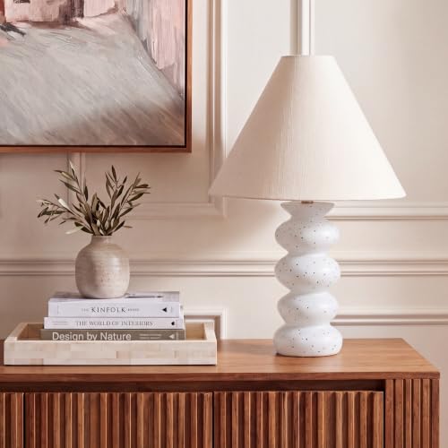 SAFAVIEH Lighting - Luana 24-Inch Table Lamp - White Resin & Oatmeal Shade - Ideal for Living Room, Bedroom, Nightstand, Reading Nook, LED Bulb Included (TBL4681A)
