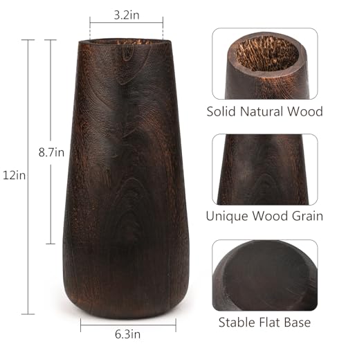 Wood Vase for Dried Flowers – 12 Inch Paulownia Wooden Decorative Vase - color: Brown, size: 12 Inch