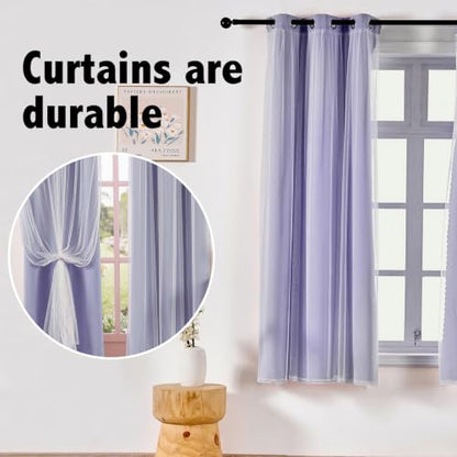 indistar Home Blackout Curtains Double Layer Solid Sheer Grommet Top Window Curtain Panel Pair, 35Wx63L，Lavender - color: Lavender, size: 35"W x 63"L (Pack of 2)