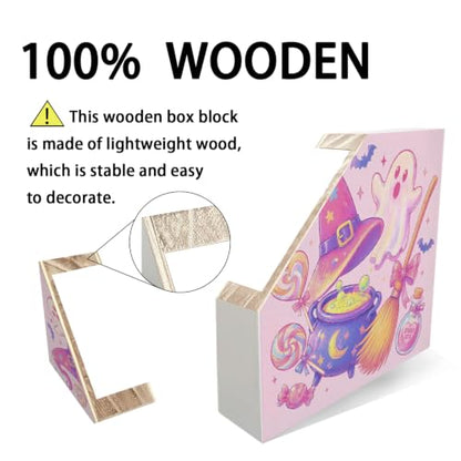 Pastel Pink Halloween Witchy Ghost Wooden Box Sign Desk Decor - color: Pink Halloween