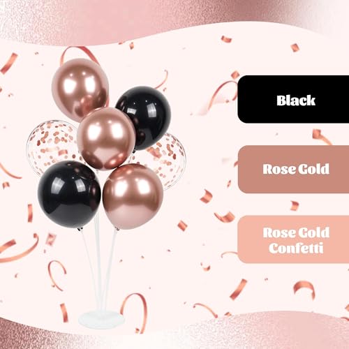 60pcs Rose Gold and Black Balloons 12inch with Rose Gold Confetti Balloons - color: Rose Gold Black