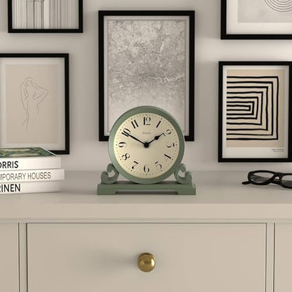 JONES CLOCKS® Saloon Mantel Clock | Small Traditional Double Scroll Design | Green | Contemporary Classic Style for Desk, Table, Shelf or Bedside - color: Asparagus Green