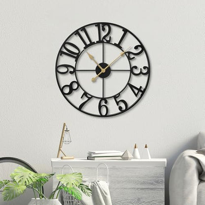 Wall Clock Battery Operated,Silent Non Ticking Modern Rustic Metal Small Clocks for Living Room/Bedroom/Office/Kitchen/Farmhouse Home Decor-16IN(Arabic Number-Black) - size: 16 inch