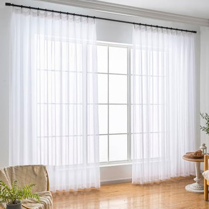 White Sheer Curtains 90 Inches Long Pinch Pleat Ceiling Curtains & Drapes - color: Bright White, size: 54"W x 90"L (Pack of 2)