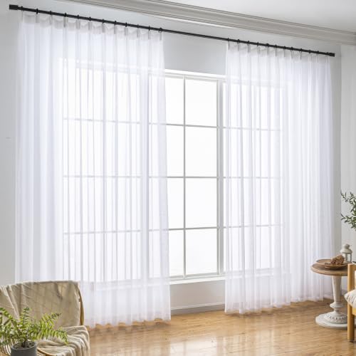 White Sheer Curtains 90 Inches Long Pinch Pleat Ceiling Curtains & Drapes - color: Bright White, size: 54"W x 90"L (Pack of 2)