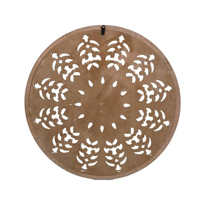 TwinLakes 24.8’’ Wooden Carved Mandala Wall Sculptures, Round Cutout Floral Wall Panel, Bohemian Wall Art for Living Room, Bedroom, Kitchen, Entryway