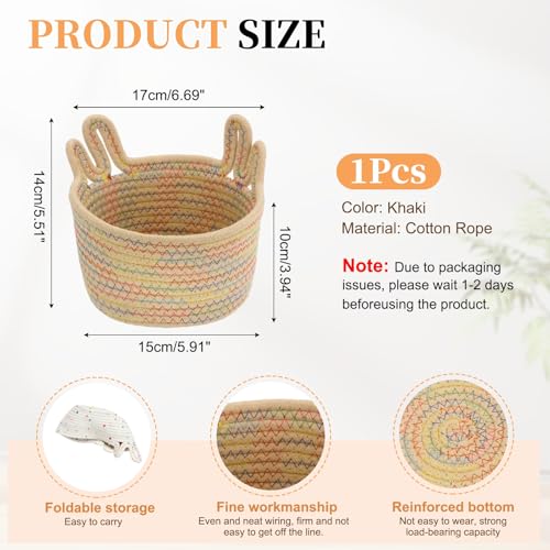 uxcell Small Cotton Rope Woven Storage Basket 6.7x5.5" Cute Cat Ears Khaki - color: Khaki, size: 6.7x5.5"