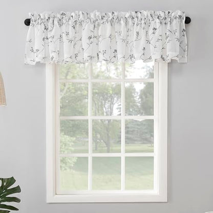 No. 918 Delia Embroidered Floral Sheer Rod Pocket Curtain Valance, 50" x 17", White - color: White, size: 50"W x 17"L (Pack of 1)