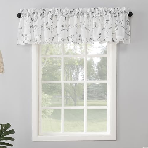 No. 918 Delia Embroidered Floral Sheer Rod Pocket Curtain Valance, 50" x 17", White - color: White, size: 50"W x 17"L (Pack of 1)