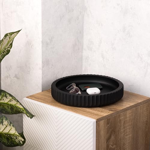 Mango wood fruit bowl, 12" wide X 2" high Large Fruit bowl for kitchen counter |Black Wooden bowl for entryway table or dining table centerpiece décor | Also use as keybowl or for candy (Black)