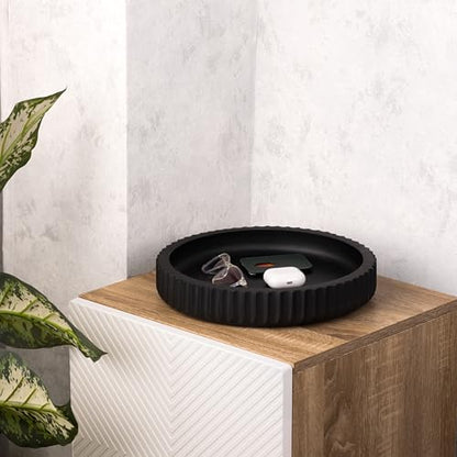 Mango wood fruit bowl, 12" wide X 2" high Large Fruit bowl for kitchen counter |Black Wooden bowl for entryway table or dining table centerpiece décor | Also use as keybowl or for candy (Black)