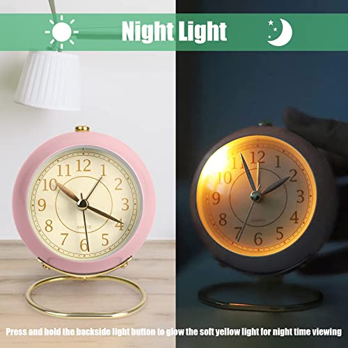 SHISEDECO Small Tableclocks Classic Non-Ticking Tabletop Alarm Clock,Pink - color: Pink