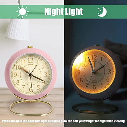 SHISEDECO Small Tableclocks Classic Non-Ticking Tabletop Alarm Clock,Pink - color: Pink