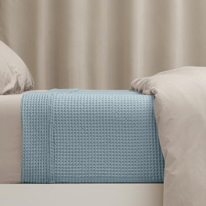 PHF 100% Cotton Waffle Blanket Lightweight Breathable, Queen, Dusty Blue - color: Dusty Blue, size: Queen(90" x 90")