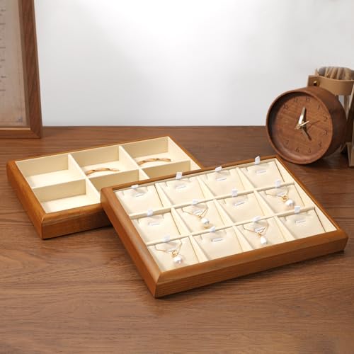 Oirlv Wood 6-Compartment Jewelry Tray - color: Cream, size: 6 grid