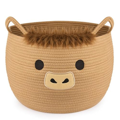 Highland Cute Cow Basket for Nursery, Large Blanket Gift Basket - color: Brown, size: 13"D × 12 "H