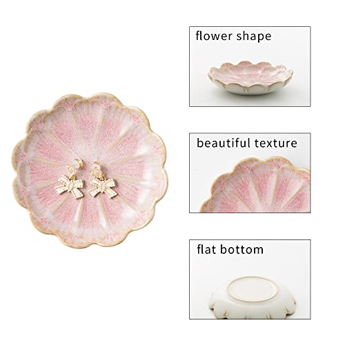BEUNAIZER Jewelry Dish Tray, Ring Dish, Ceramic Trinket Tray, Key Bowl - color: Pink