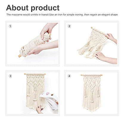 Mkono 2 Pcs Macrame Wall Hanging, Boho Woven Chic Tapestry Decor, Ivory - size: Small
