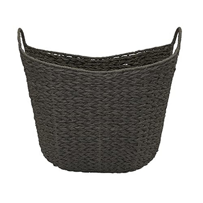 Household Essentials Handwoven Paper Rope Storage Basket with Metal Frame and Handles, Gray - color: Grey Paper Rope