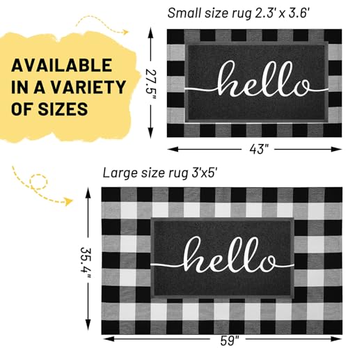 KILOCOCO Buffalo Plaid Checkered Rug 3x5 ft Black White Front Door Rug - color: Black and White, size: 3' x 5' (Rectangular)