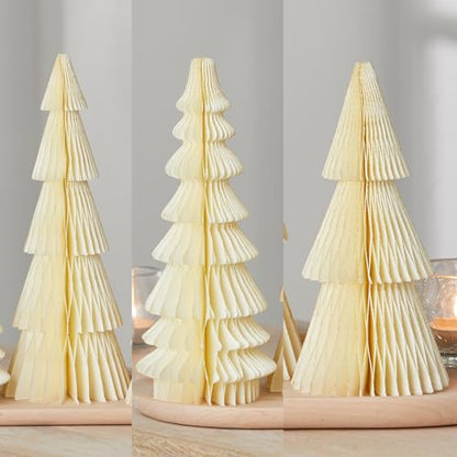 Set of 3 White Ivory Honeycomb Paper Trees (Medium Set 3 Ivory) - color: Medium Set 3 Ivory