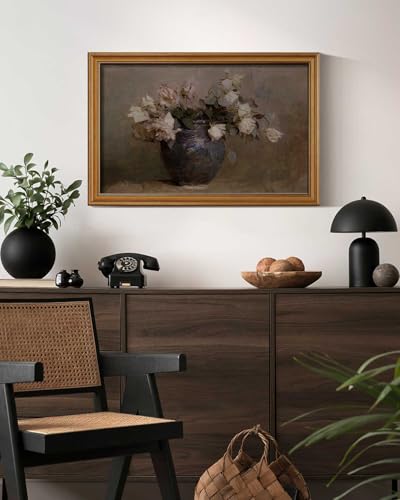 HUARCEY Framed Canvas Wall Art, Classical Roses Floral Prints, 16x24 Inch - color: Roses in Vase, size: 24"L x 16"W