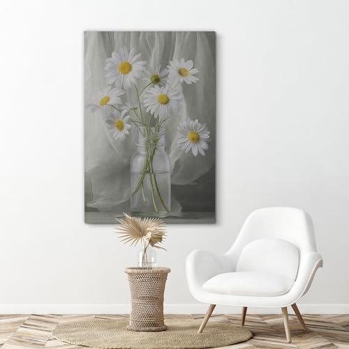SIGNFORD Canvas Print Wall Art White Daisy Flower Nature Wilderness Illustrations Floral Botanical Print Modern Art Decorative Multicolor Rustic Cozy for Bedroom - 12"x18" - color: Ab04-2312-na22, size: 12" x 18"