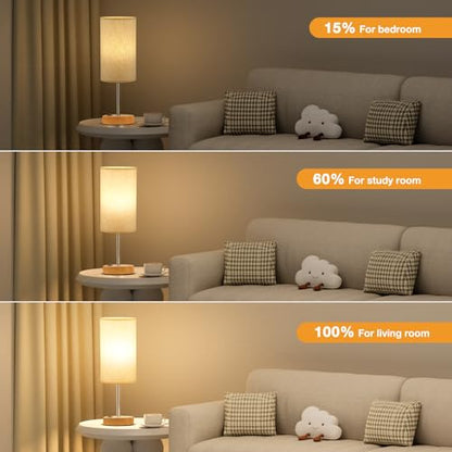 Fenmzee 17.4" Bedside Lamp for Bedroom - Dimmable Touch, USB A+C, AC Outlet - color: Cream Shade-Wood Base, size: 17.4"