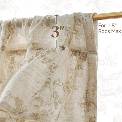 jinchan Amlie Ruffled Floral Valance Curtain 1 Panel 18 Inch Taupe on Linen - color: Amlie Taupe on Linen