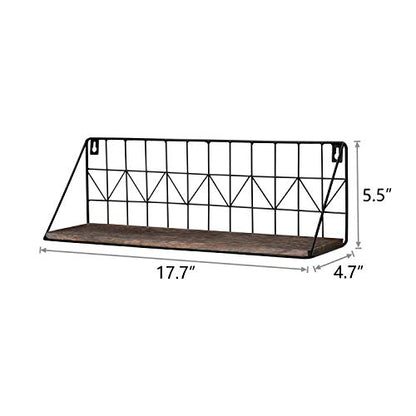 Mkono Floating Shelves Wall Mounted Set of 2 Rustic Wood Storage Display Shelf with Metal Wire Basket, Hanging Shelf for College Drom Bedroom Bathroom Living Room Kitchen Office, Brown,Medium - size: Medium