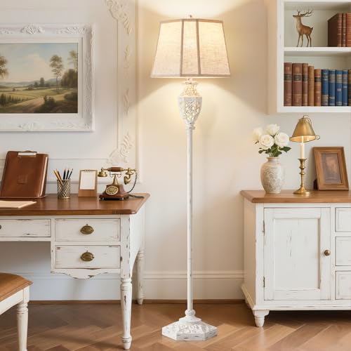 Luvkczc Rustic Floor Lamp - Resin Carved Base with Hollow Night Light - color: Cream
