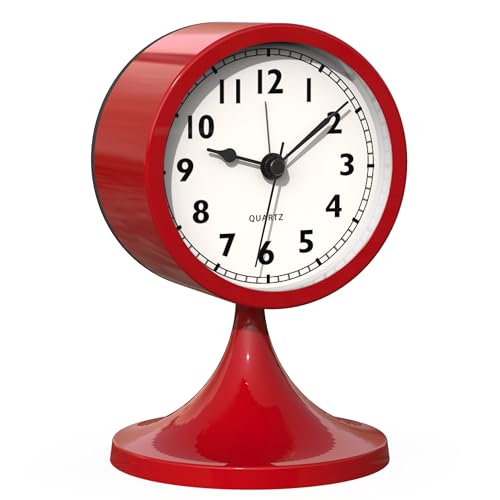 AYRELY® 3" Analog Alarm Clock, Retro Small Clock, Desk Clock for Bathroom | Cute Battery Operated Table Clock with Silent Movement and Light for Bedroom, Bedside, Living Room Decor and Shelf (Rose Red) - color: Rose Red