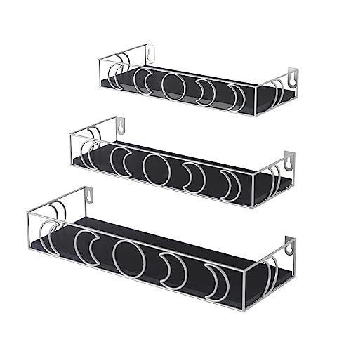 PHAREGE Moon Phase Floating Shelves Black Silver Set of 3 - color: Black Silver