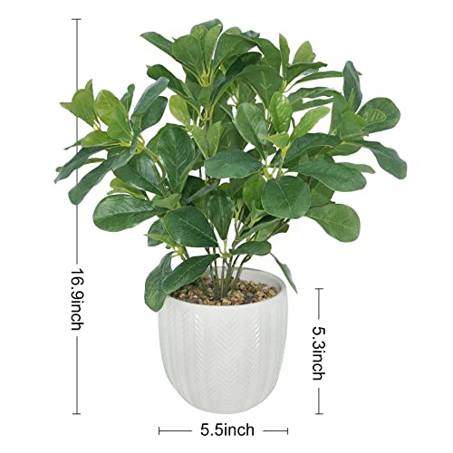 Artificial Potted Plant Leaves, 16.9" Artificial Shrubs Plants Arrangements Fake Eucalyptus Leaves with Vase Faux Greenery Leaf for Home Garden Table Centrepieces Indoor Décor