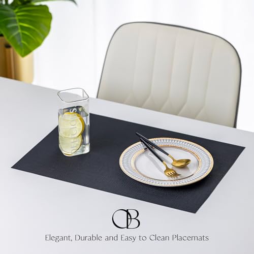Placemats Set of 4 - Easy Clean Woven Vinyl Placemats for Dining Table, Indoor/Outdoor Place Mats, Washable PVC Table Mats（Black） - color: A-black