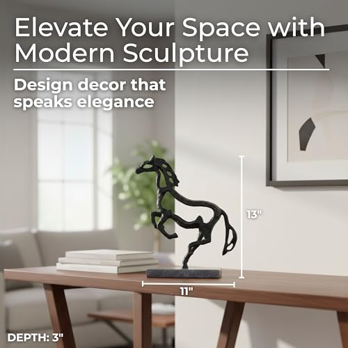 Sagebrook Home 13X11 Galloping Horse On Marble Base, Black
