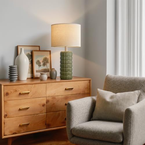 Seealle 23" Modern Ceramic Table Lamps Set of 2, Lamps for Bedroom, Green - color: Green