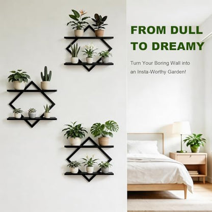 Set of 3 Wall Plant Holder, Black - color: Black-3pack