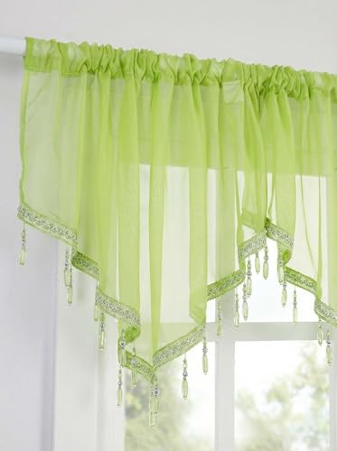 Molaxhome Swag Curtain Scalloped Curtain Valance Drape Sheer Lace Panel 1pc - color: Green