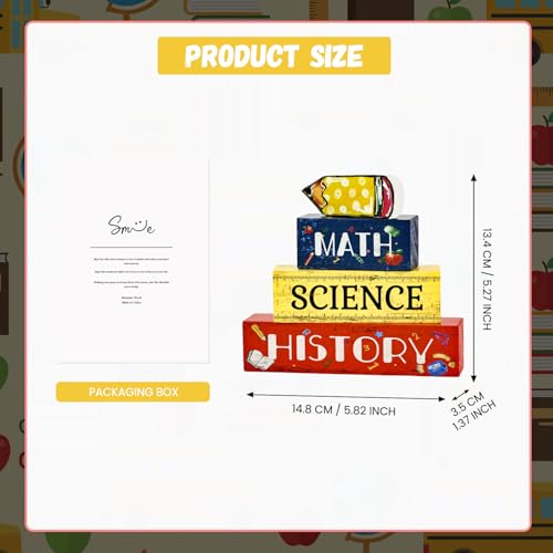 Smile Back to School Wooden Table Decor Pencil, Math, Science, History Desktop Signs Classroom & Home Office Tabletop Decorations Gift for Students, Teachers - style: Pencil