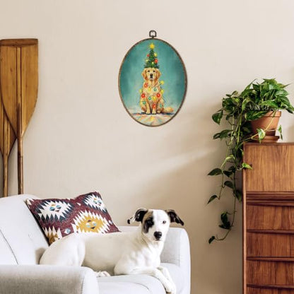 OINDADE Funny Christmas Golden Retriever Dog Oval Wall Art Hanging Decor - color: Christmas Golden