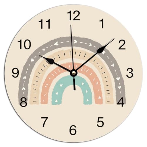 ArogGeld Boho Rainbow Wall Clock for Classroom Earthy Tones Round Clocks - color: A11-6, size: 12x12in
