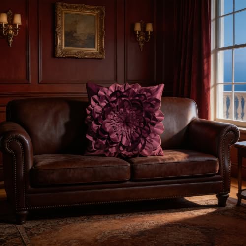 OiseauVoler Decorative 3D Flower Throw Pillow Covers 18x18 Inch Wine Red - color: Wine Red