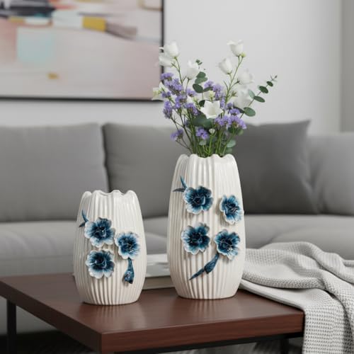 Small White Vase, Modern Ceramic Vases for Centerpieces, 7 Inch - color: White and Dark Blue, size: 7 inch
