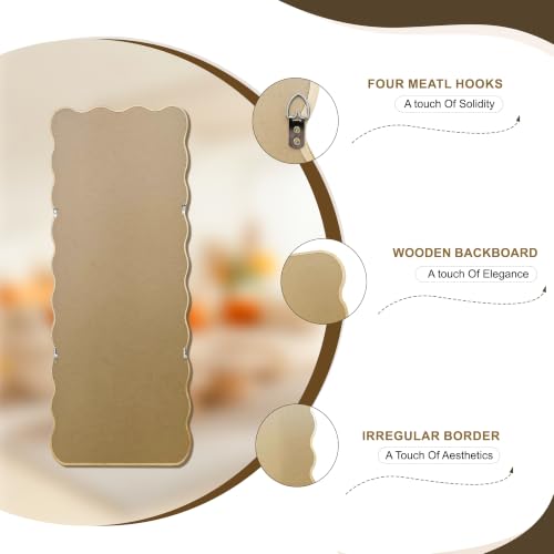 Full Length Mirror, 55”x20” Wavy Wood Floor Mirror for Wall - size: 55"L x 20"W