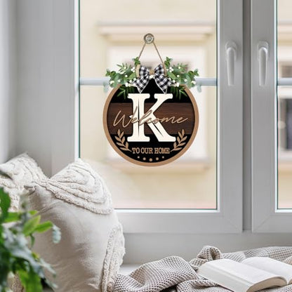 Monogram Letter K Front Door Sign, Welcome to Our Home Family Last - color: K