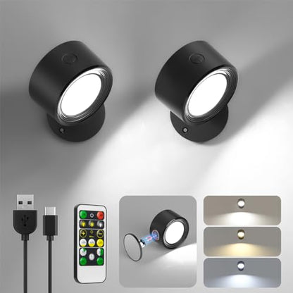 Racokky LED Wall Mounted Lights with Remote, Rechargeable Wall Sconces - color: Black
