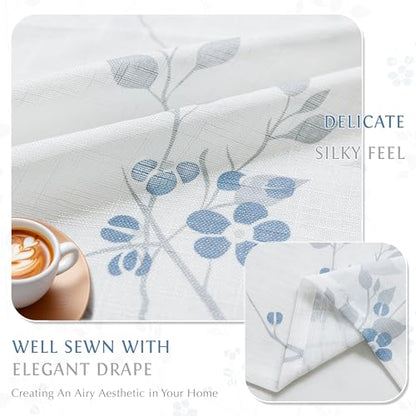 Beauoop Linen Floral Semi Sheer Valance Curtains Kitchen Blue Grey 52x18x1 - color: Rod Pocket | Blue and Grey, size: 50"W x 18"L (Pack of 1)